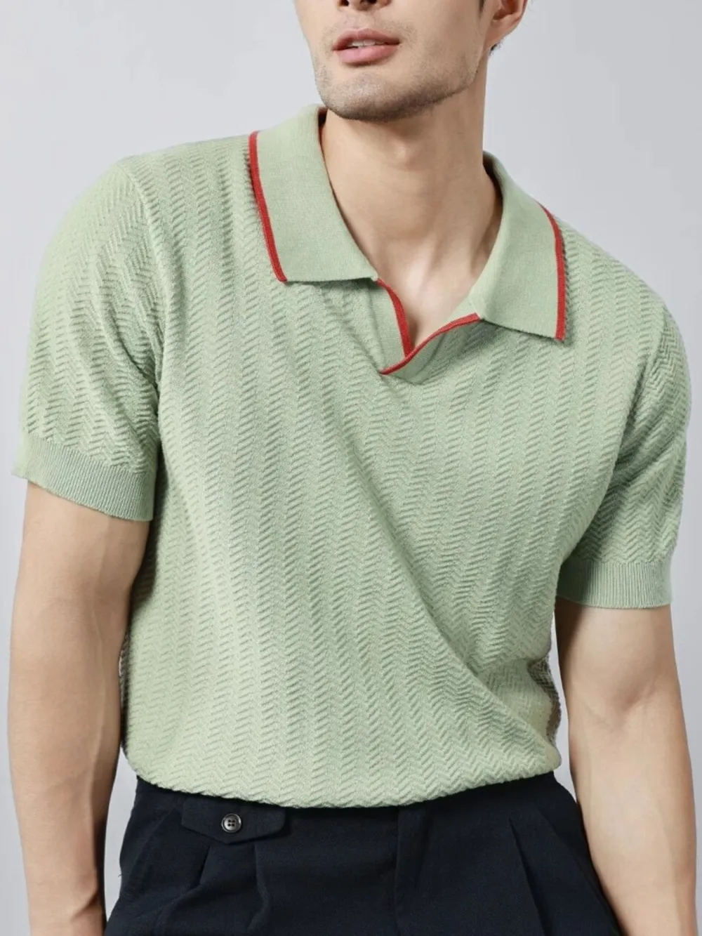 Men's Plus Size Textured Contrast Trim Short Sleeve Polo, image 4