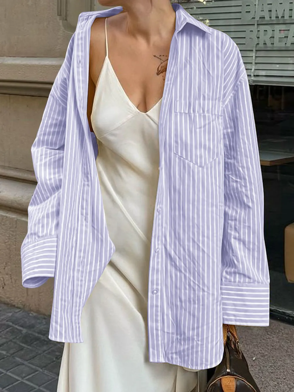 Oversized Striped Button-Down Shirt, image 21