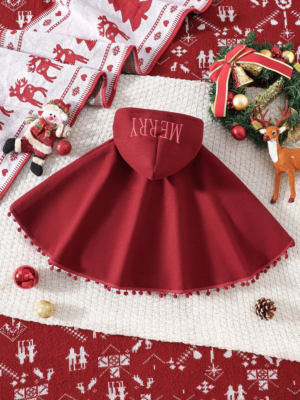 Children's Reindeer Embroidered Christmas Cape Outerwear, image 2