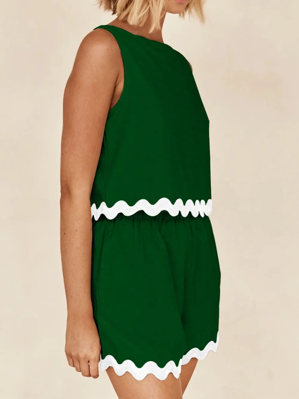 Contrast Trim Round Neck Tank and Shorts Set, image 18