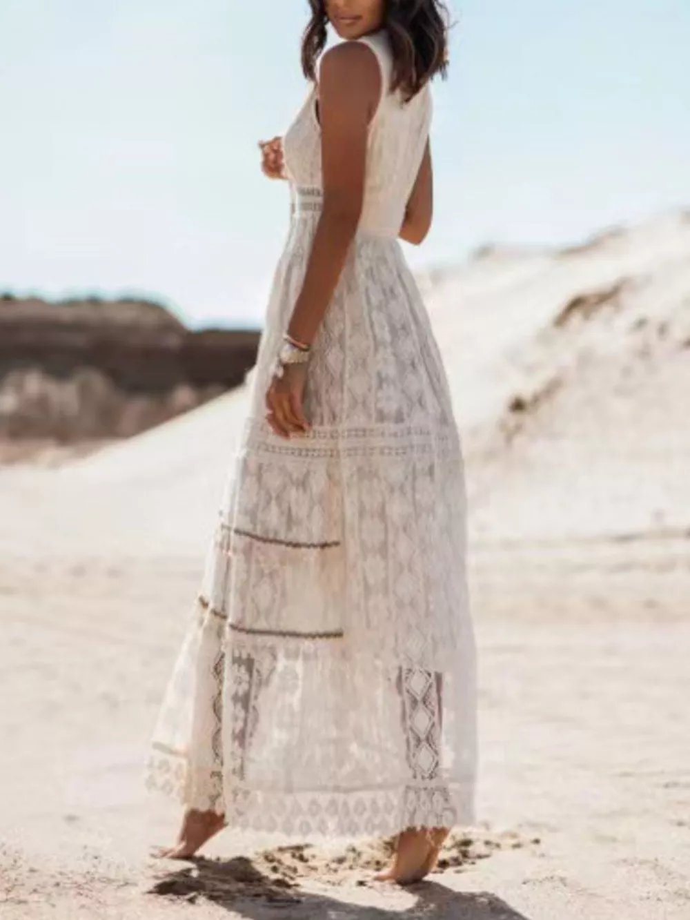 Lace V-Neck Sleeveless Maxi Dress, image 6