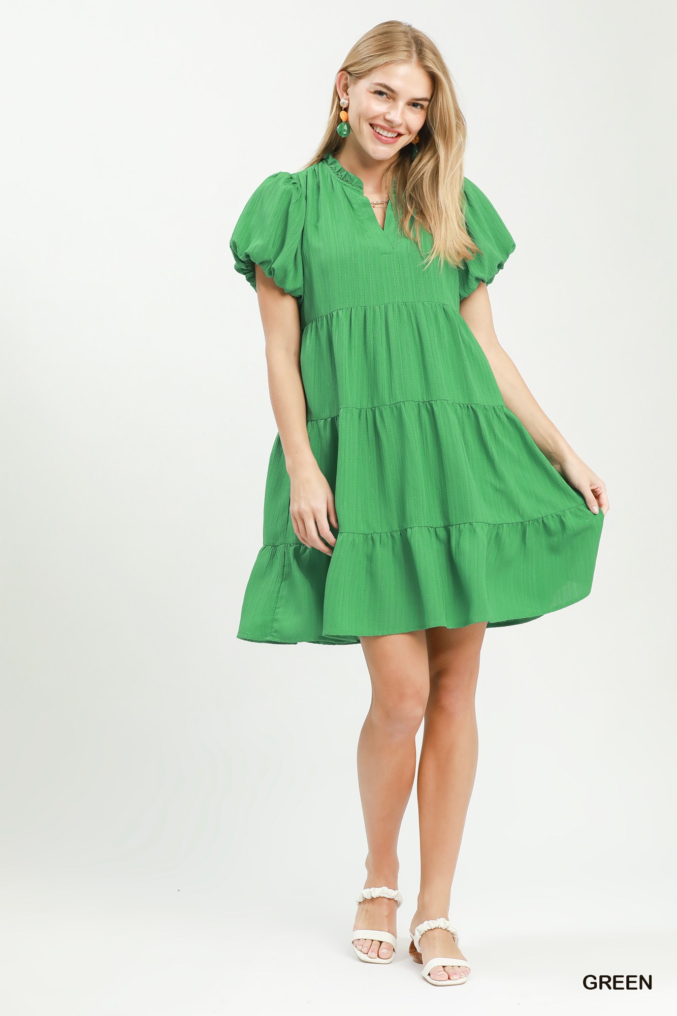 Puff Sleeve Tiered Babydoll Dress, image 5