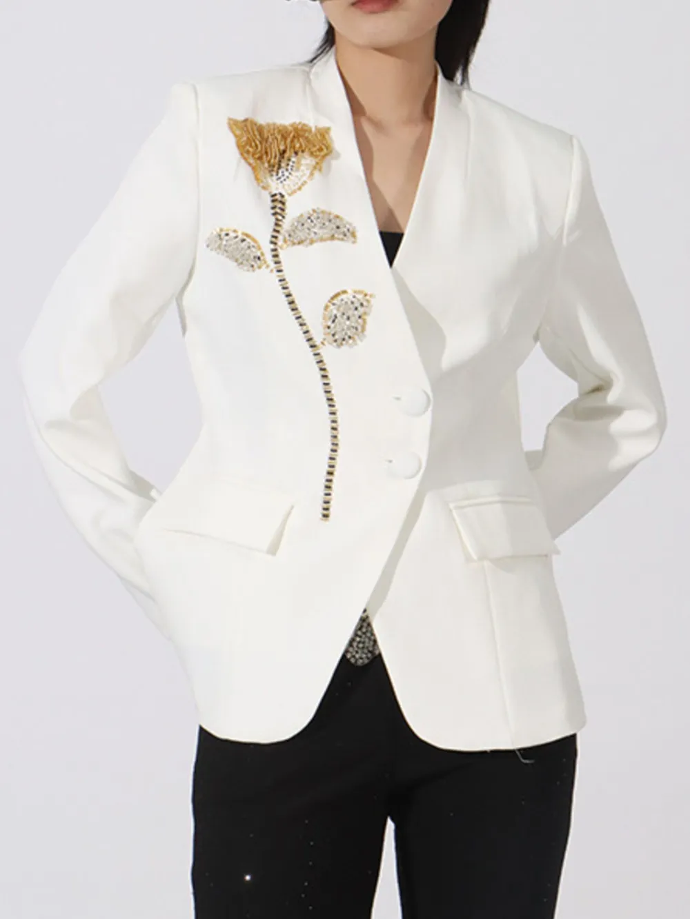 Flower Button Front Long Sleeve Blazer, image 8