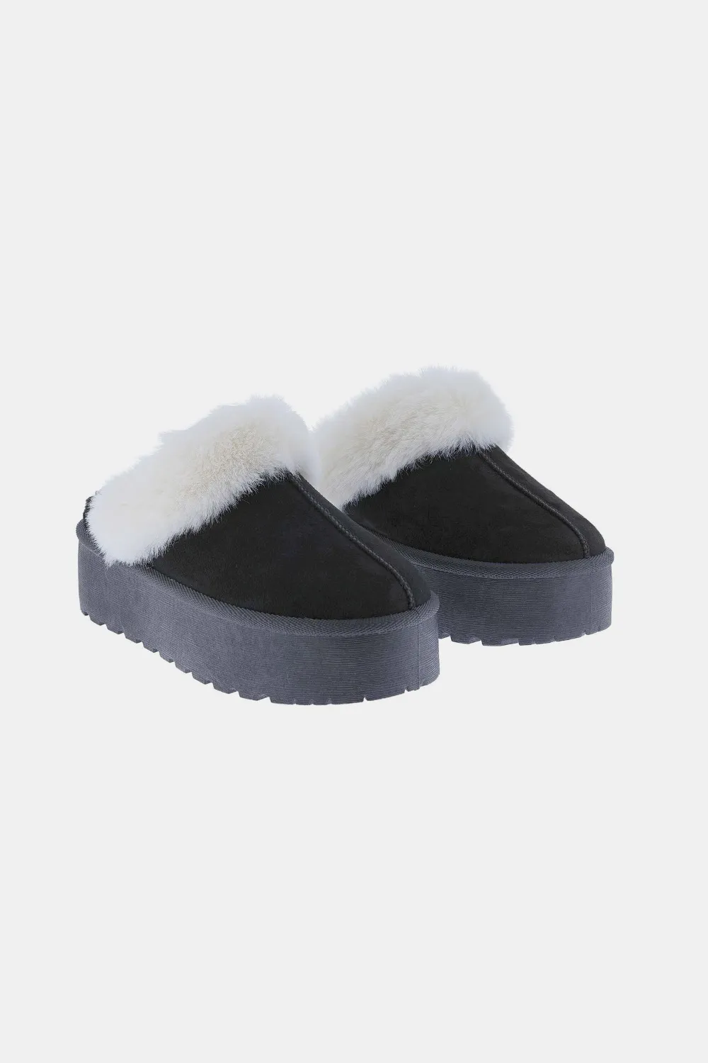 Thick Bottom Fur Trim Snow Slippers, image 3