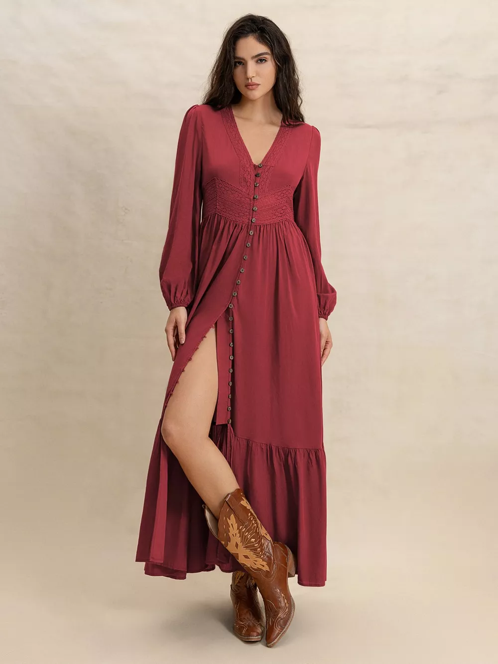 Plus Size V-Neck Balloon Sleeve Maxi Dress, image 3