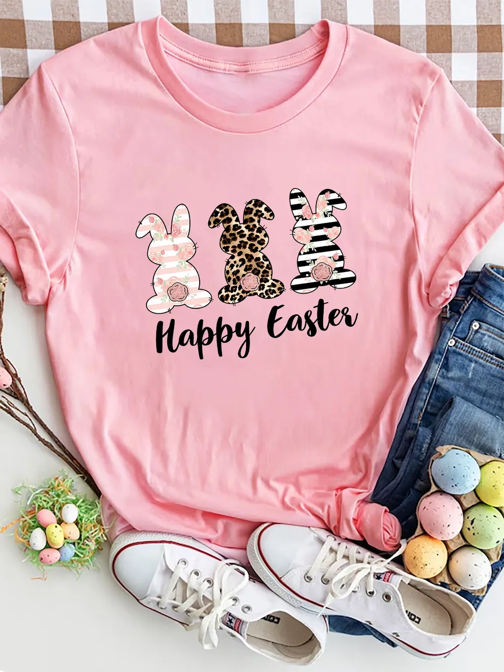 HAPPY EASTER Round Neck Short Sleeve T-Shirt, image 2