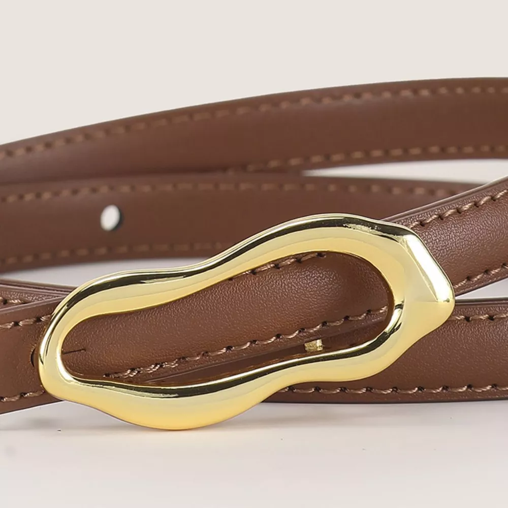 Cowhide Leather Belt with Abstract Gold Buckle, image 4