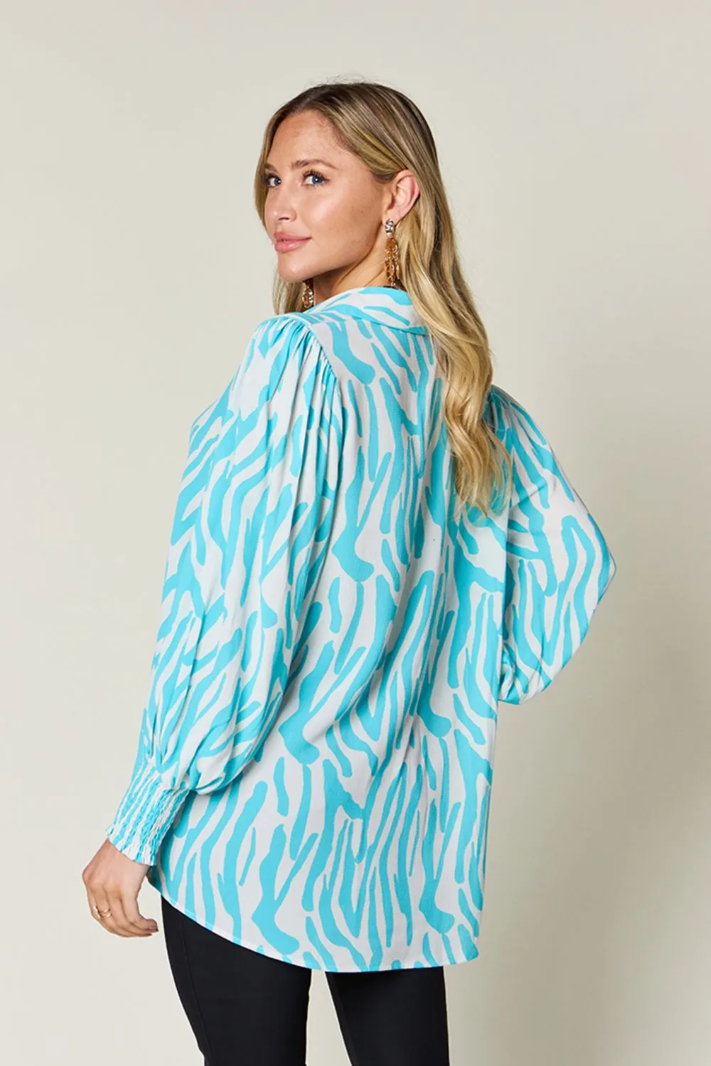 Full Size Printed Smocked Long Sleeve Blouse Plus Size, image 18