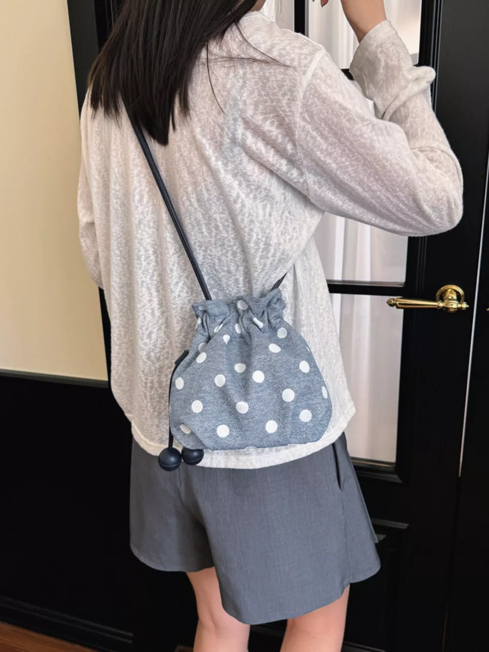 Polka Dot Drawstring Crossbody Bag, image 5