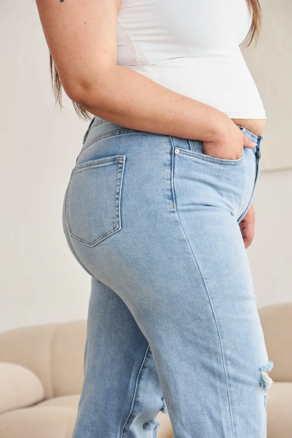 Full Size Tummy Control High Waist Raw Hem Distressed Jeans, image 12