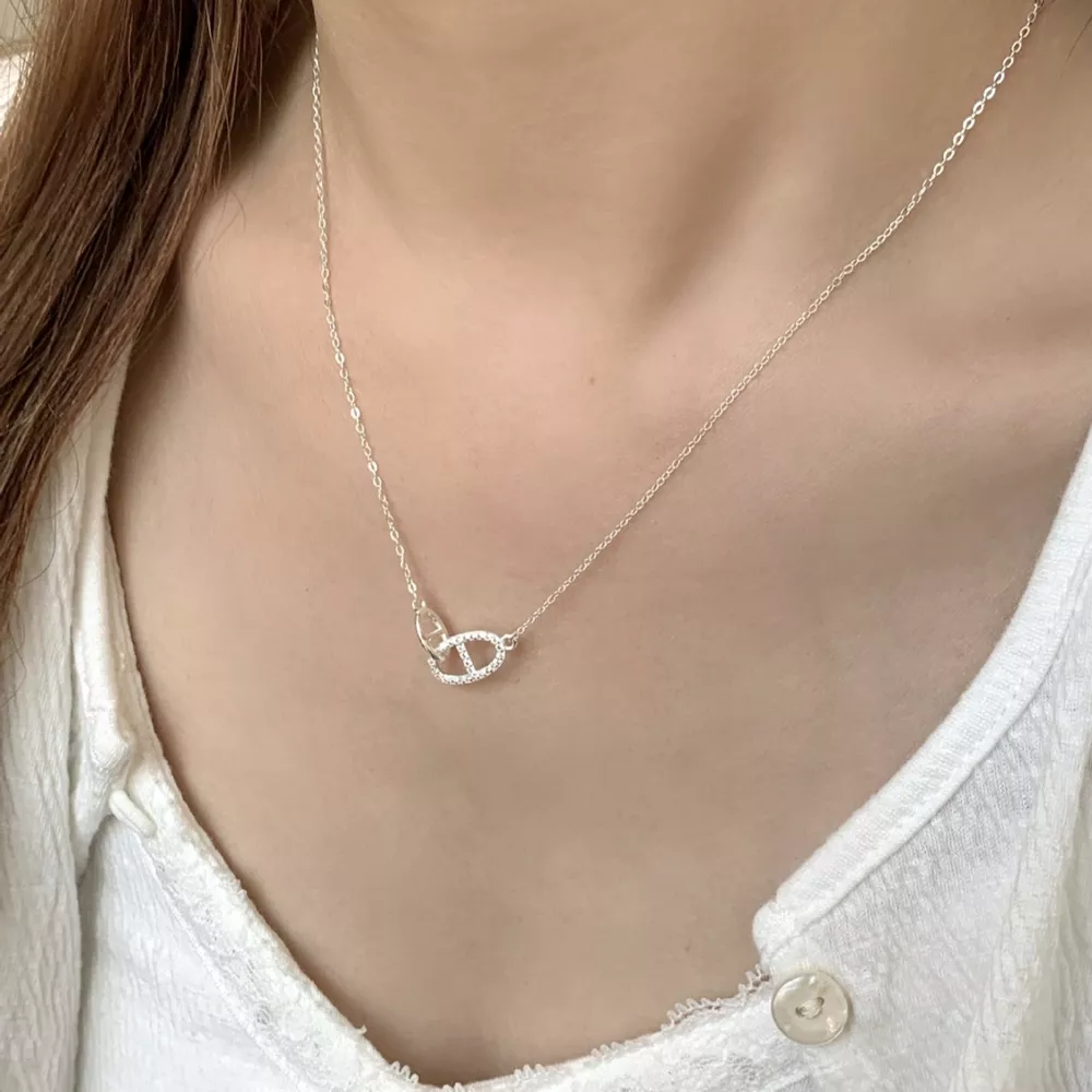 925 Sterling Silver Zircon Geometric Necklace, image 2