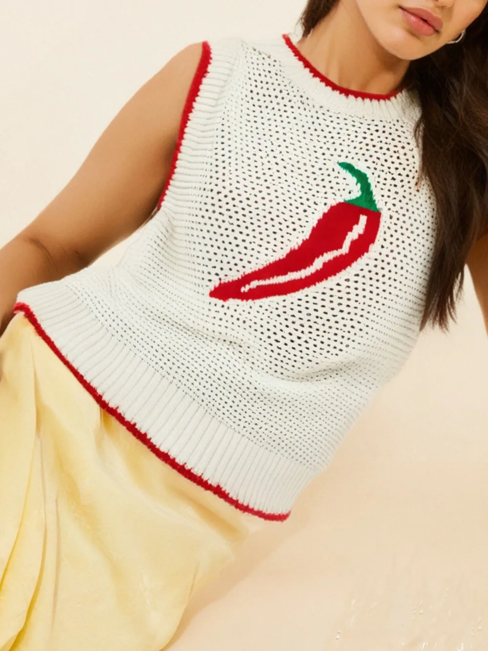 Chili Pepper Crochet Knit Tank Top, image 6