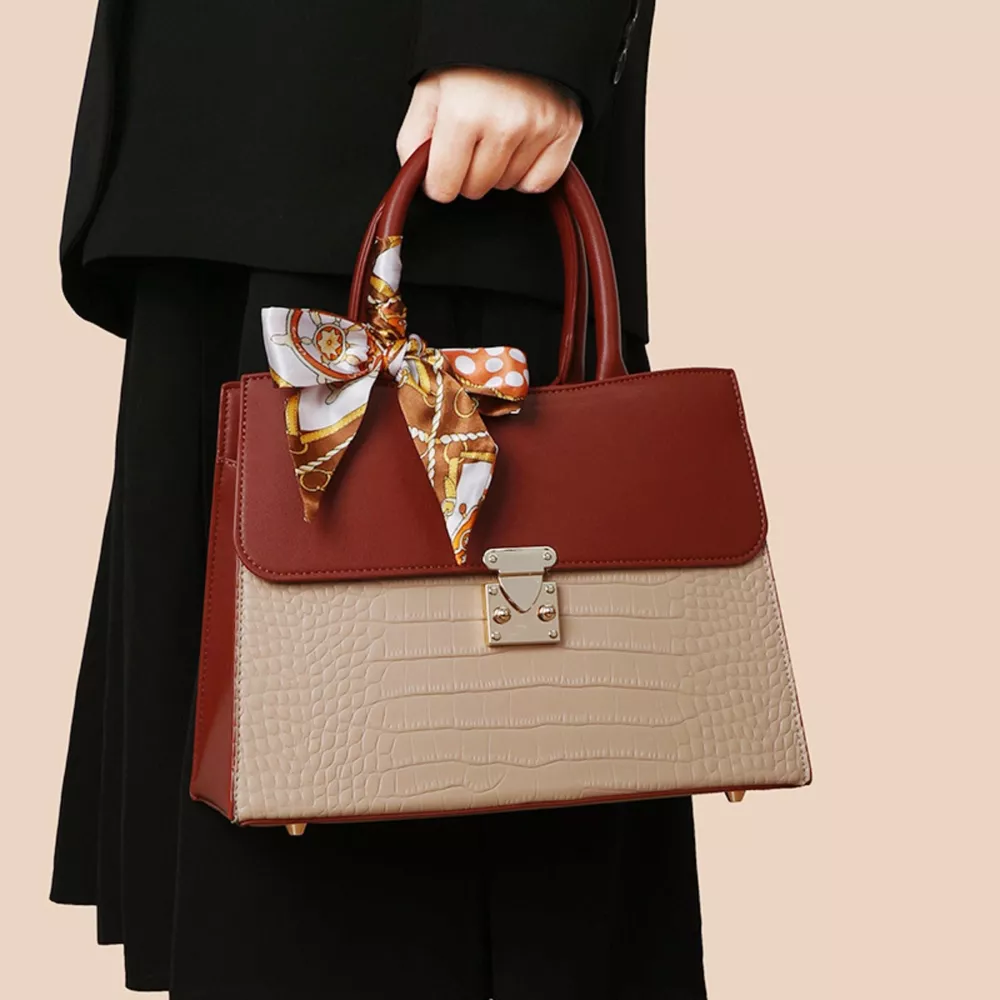 Crocodile Embossed Top Handle Handbag, image 2