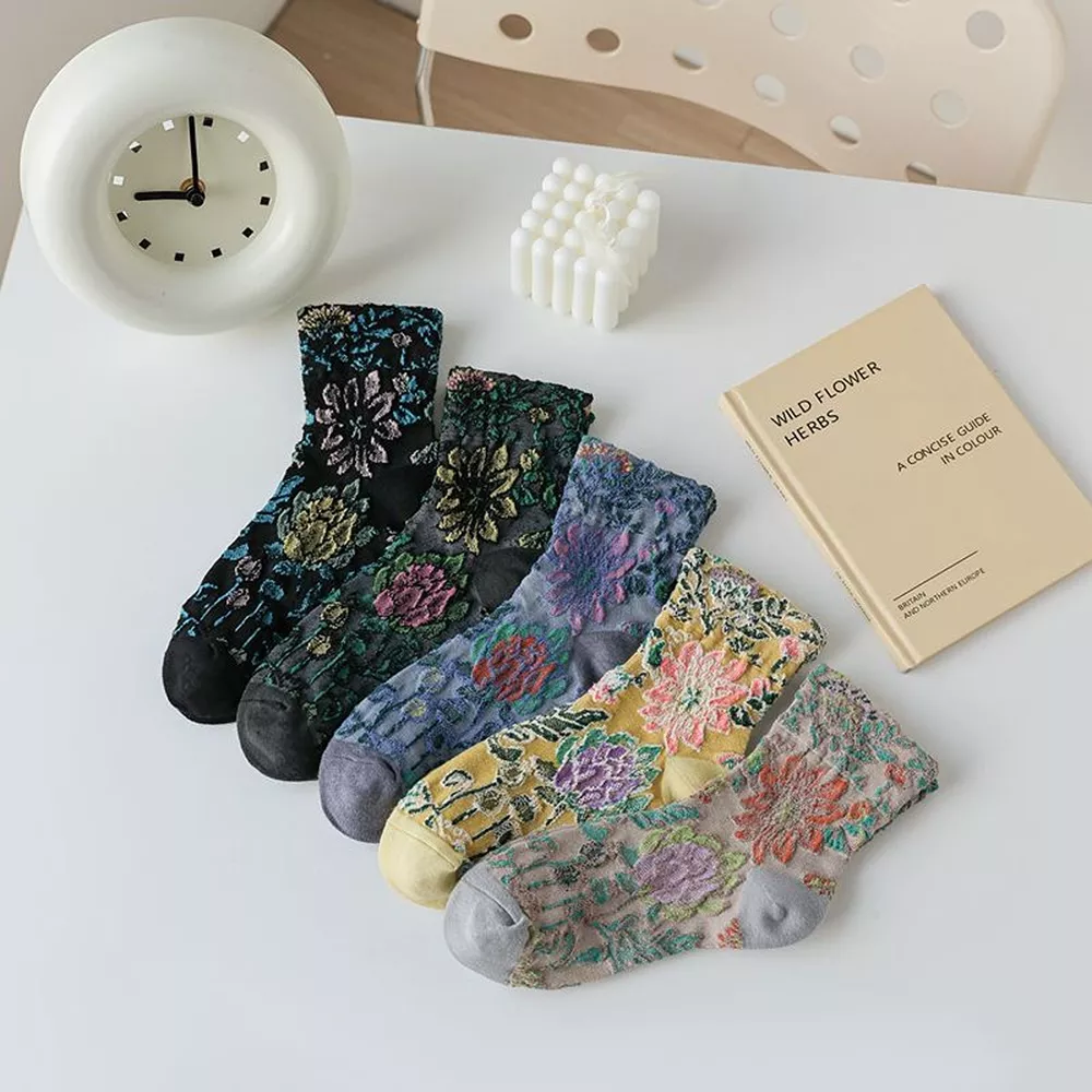Floral Jacquard Crew Socks, image 5