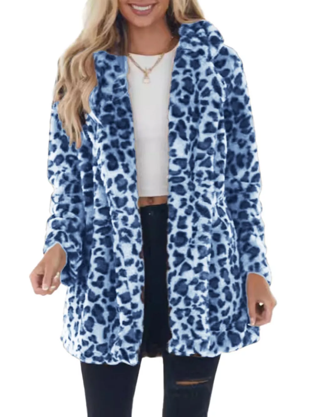 Full Size Leopard Open Front Outerwear Plus Size