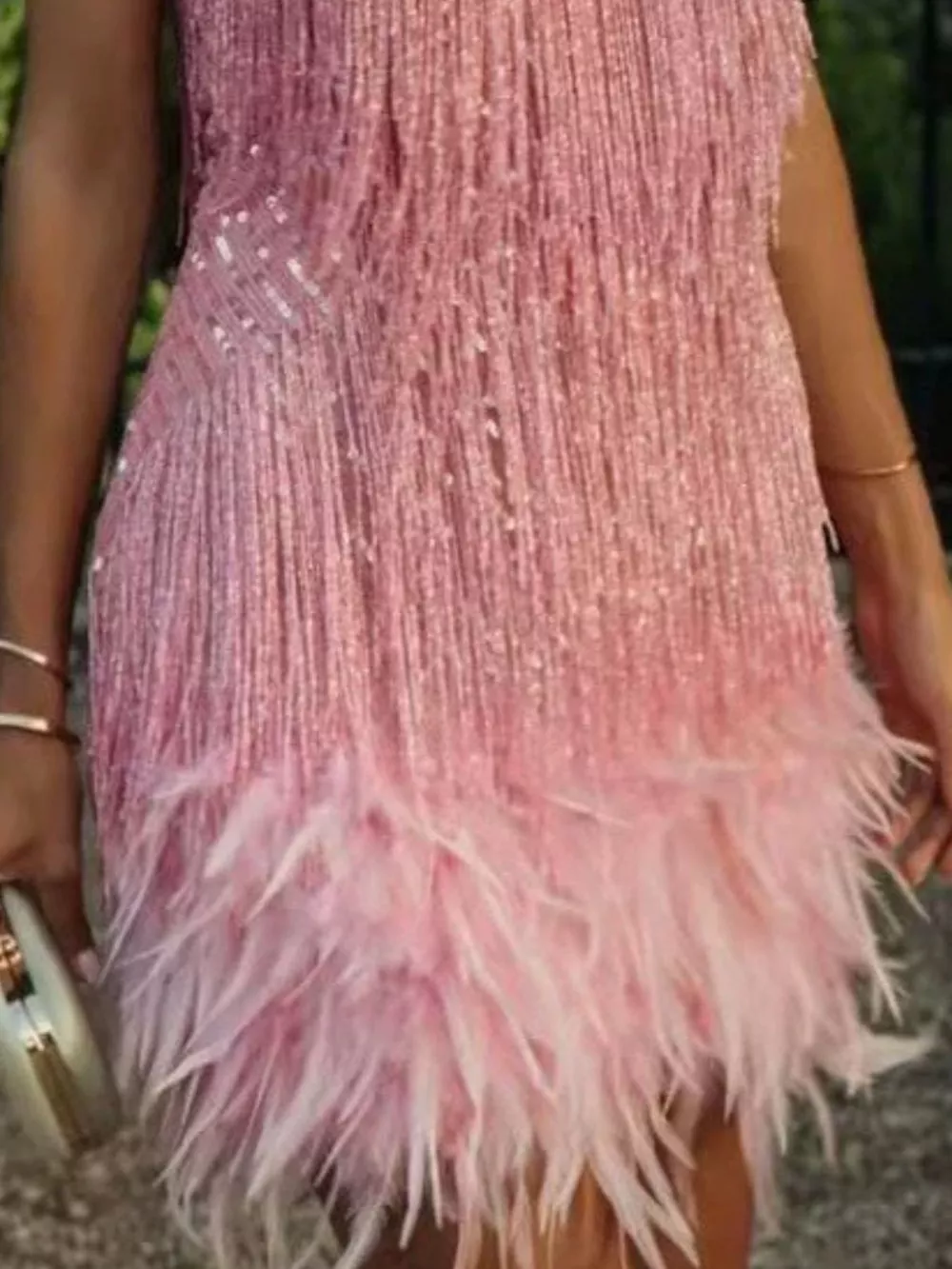Full Size Sequin and Feather Fringe Mini Dress Plus Size, image 7