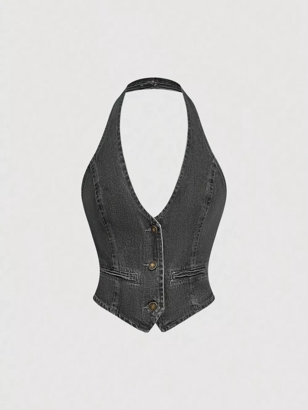 Halter Neck Denim Vest and Wide-Leg Jeans Set, image 13