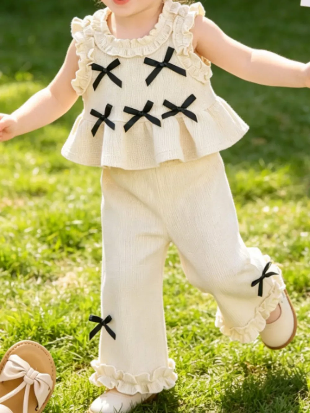 Children's Bow Waffle Knit Top and Pants Set, image 7