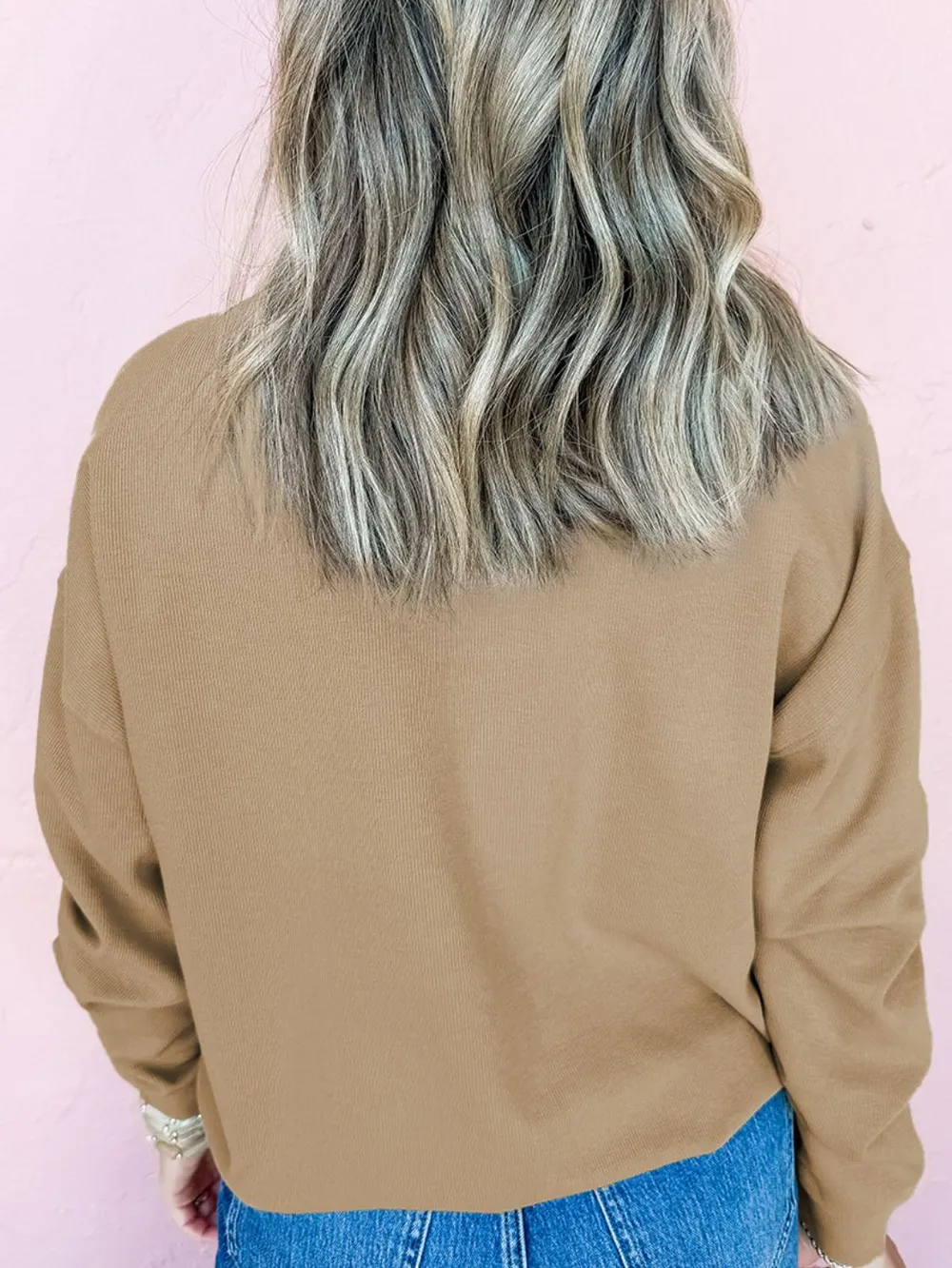 Embroidered Clover Pattern Round Neck Sweatshirt, image 7