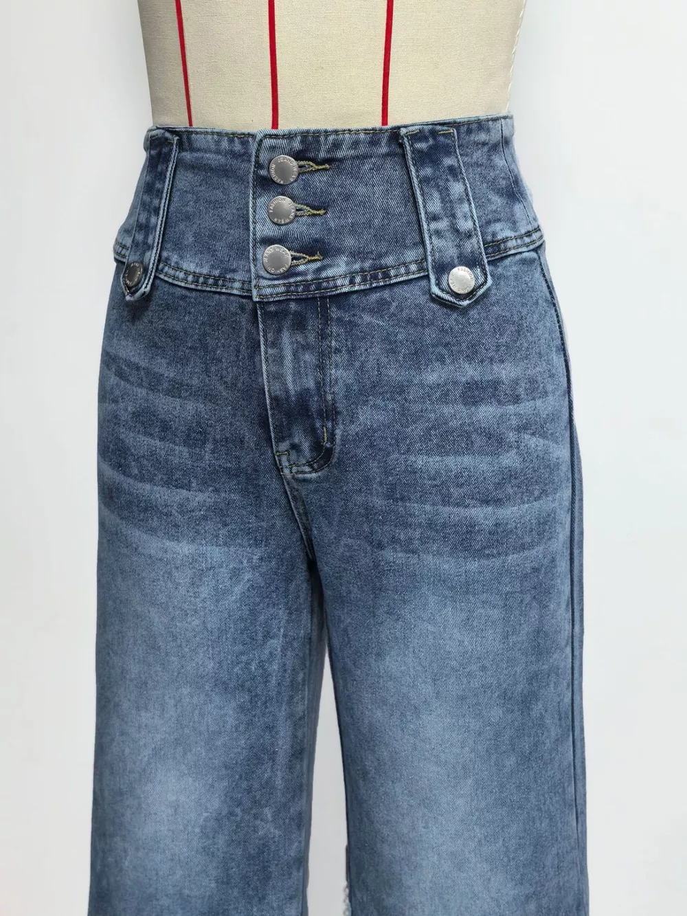 High Waist Button Decor Wide Leg Jeans, image 5