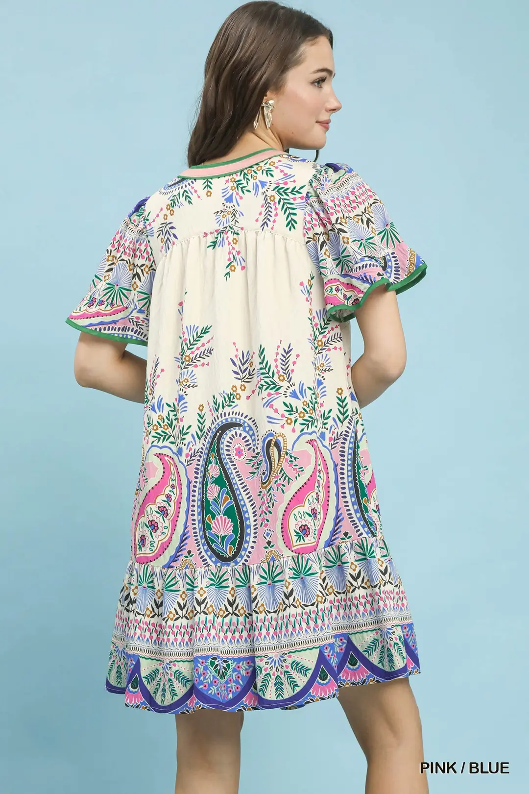 Paisley Flutter Sleeve Mini Dress, image 3