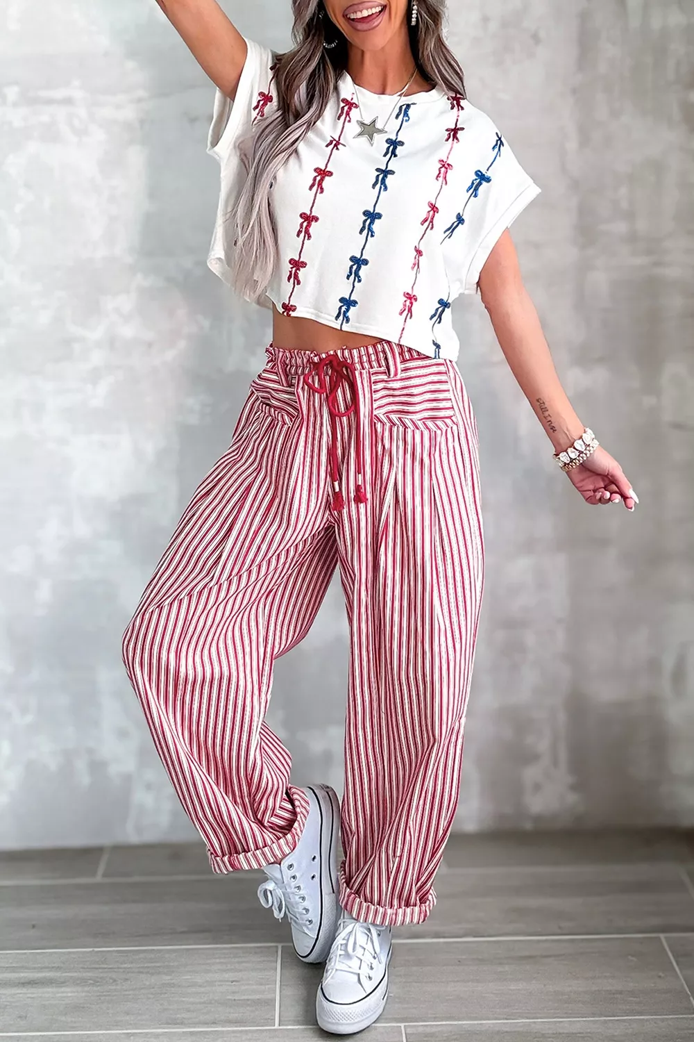 Stripe Drawstring Casual Loose Pants, image 5