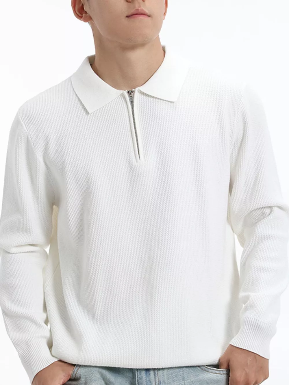 Men's Plus Size Quarter-Zip Textured Knit Top, image 8