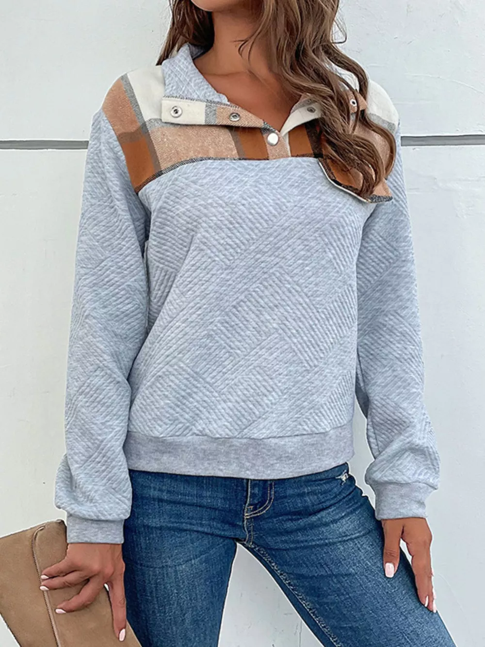 Color Block Texture Long Sleeve Sweatshirt, image 8