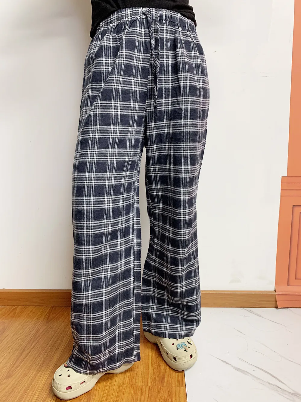 Plaid Drawstring Wide Leg Pants, image 2