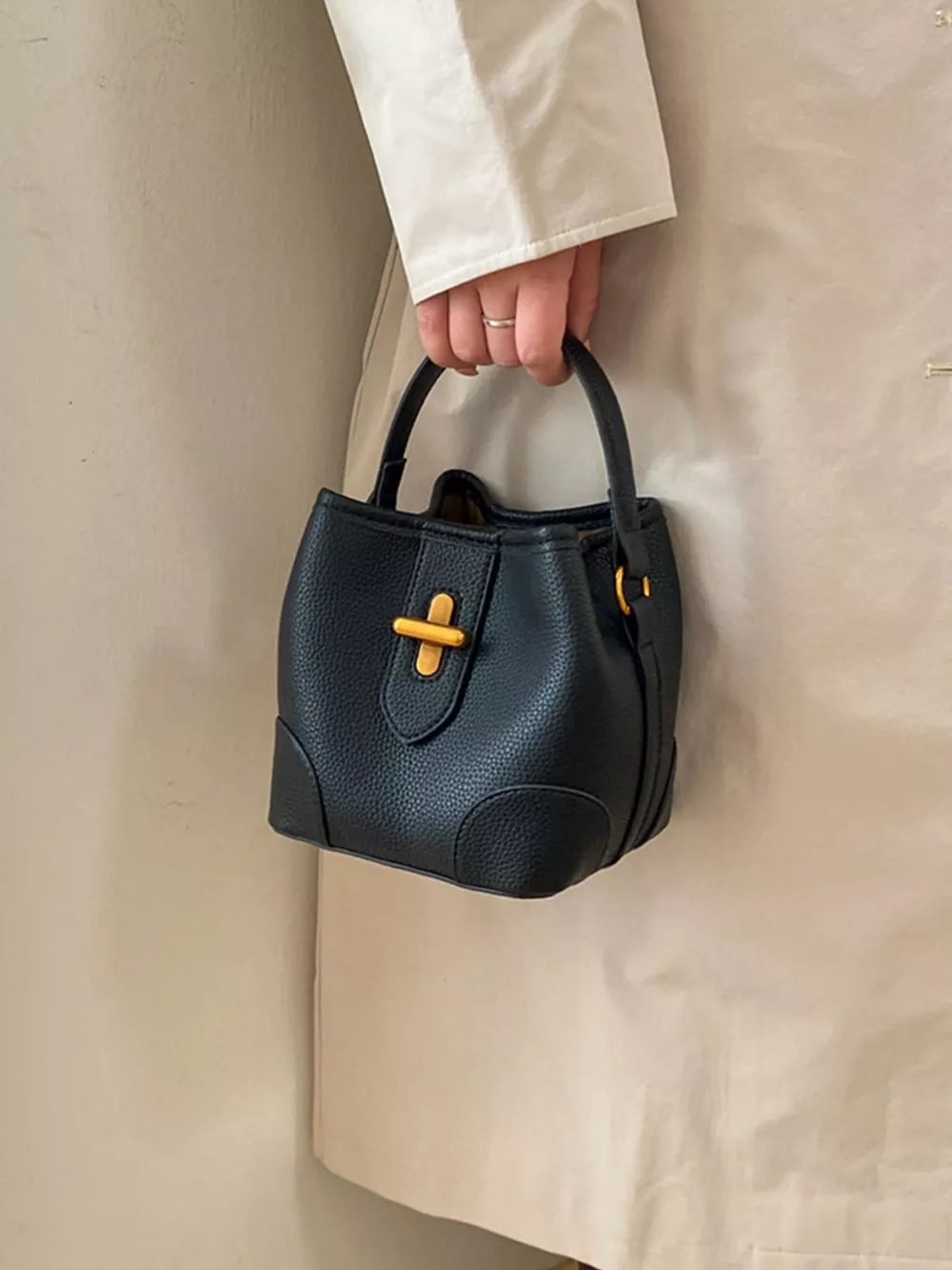 Textured Leather Bucket Crossbody Bag, image 4