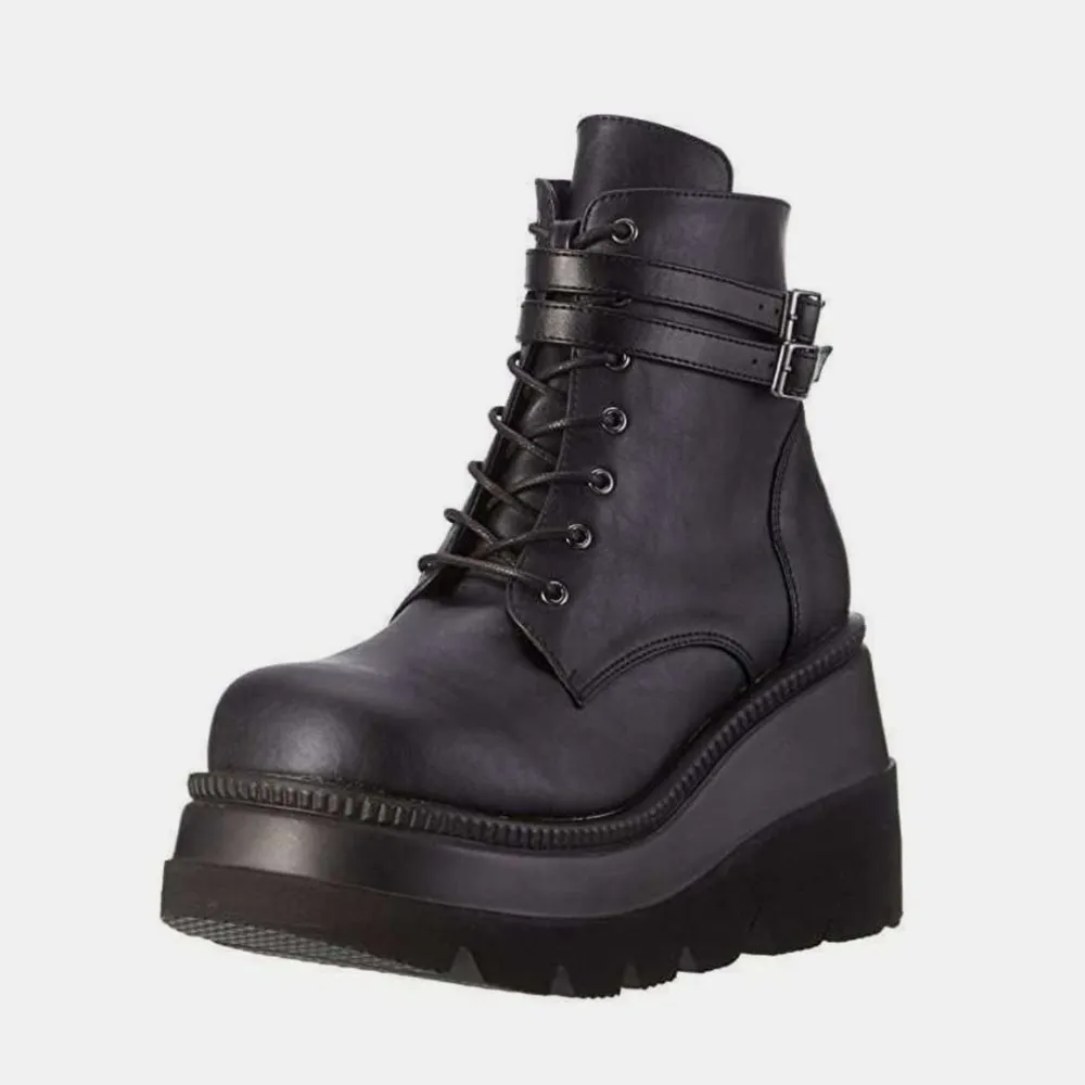 PU Leather Lace-Up Wedge Boots, image 5