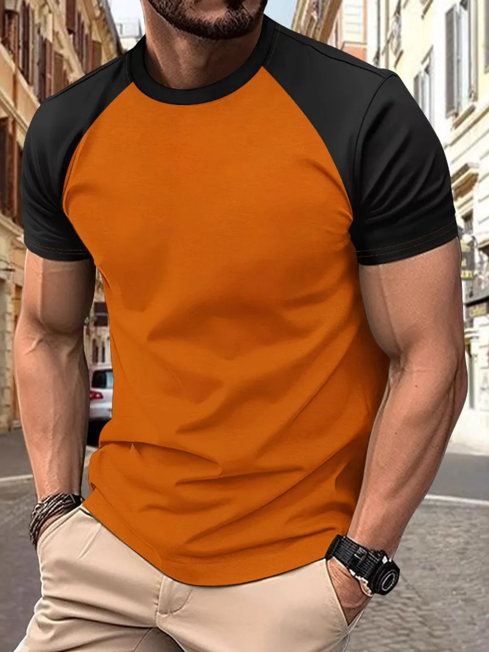 Men's Full Size Round Neck Contrast T-Shirt Plus Size, image 8