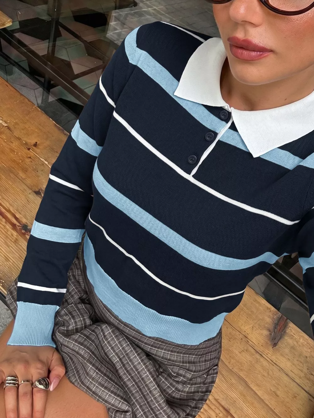 Striped Polo Collar Sweater, image 3