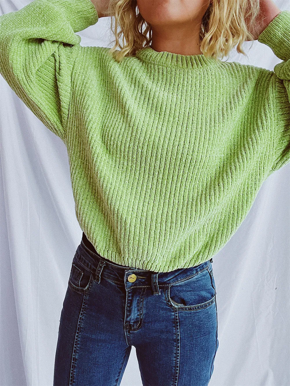 Round Neck Dropped Shoulder Long Sleeve Sweater, image 22