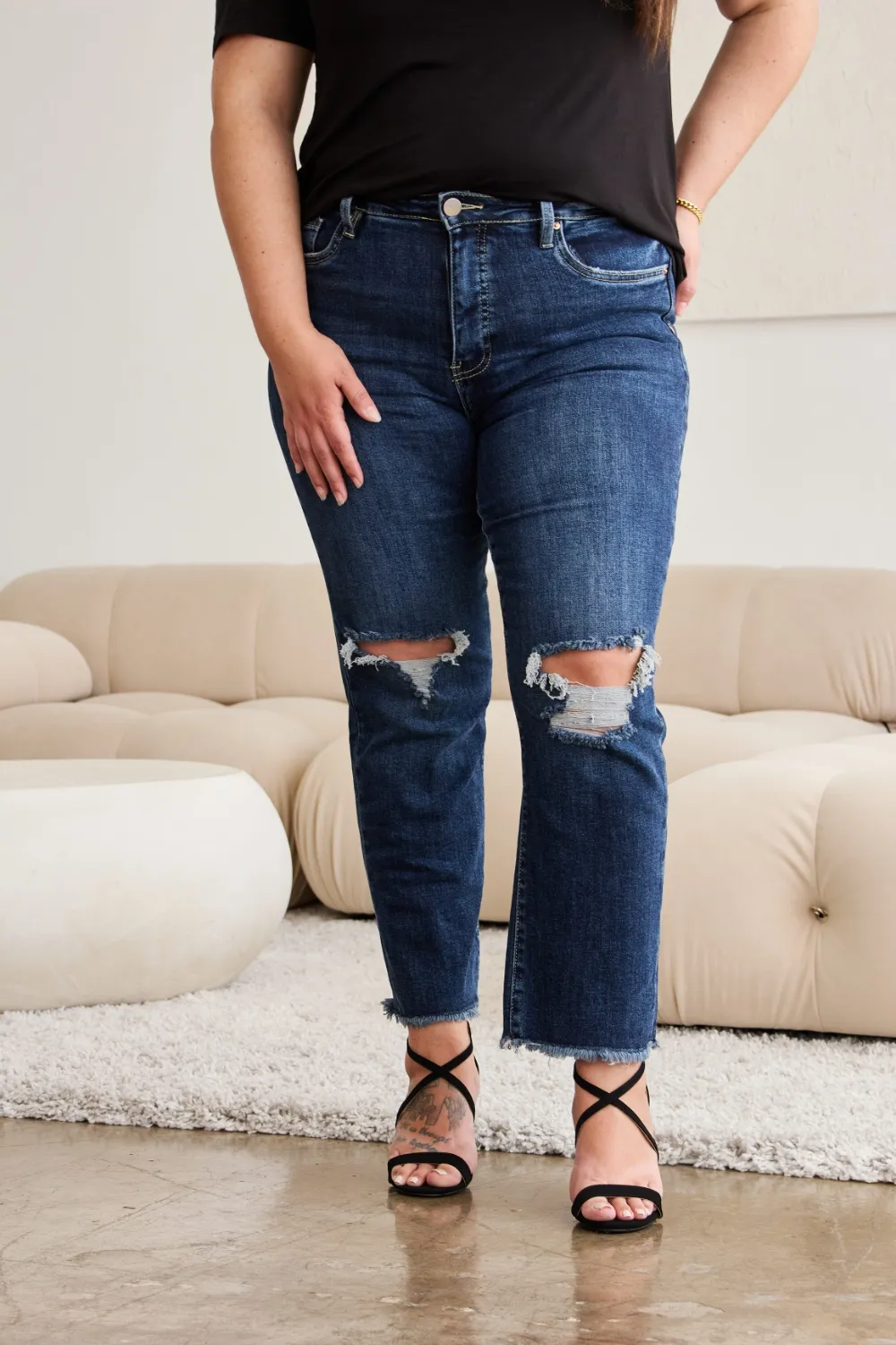 Crop Dylan Full Size Tummy Control Distressed High Waist Raw Hem Jeans, image 20