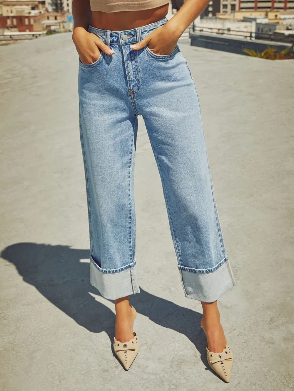 High Waisted Straight Leg Rolled Jeans, image 15