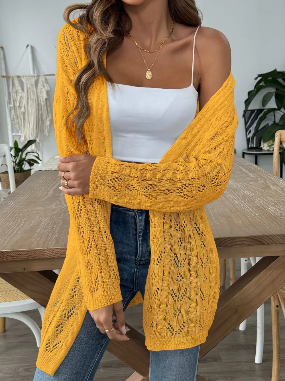 Openwork Open Front Long Sleeve Cardigan, image 16