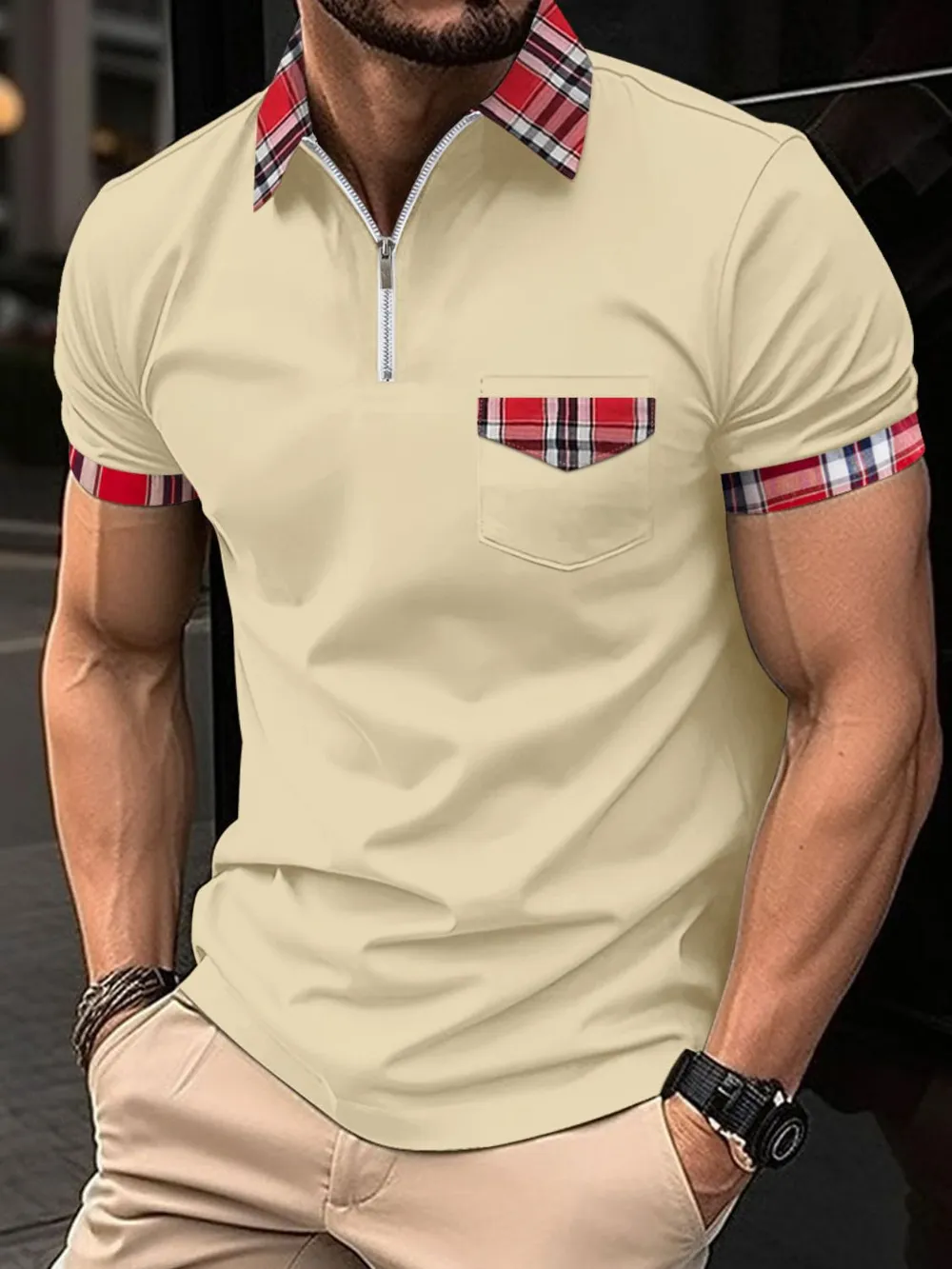 Men's Full Size Zip Collar Short Sleeve Polo Plus Size, image 8
