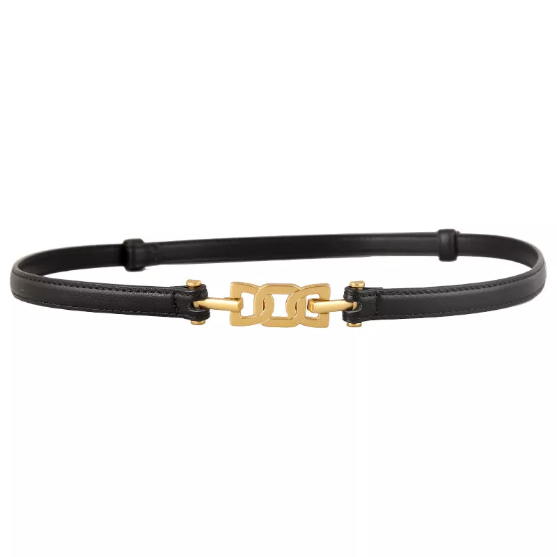 Gold Buckle Skinny Leather Belt, image 4