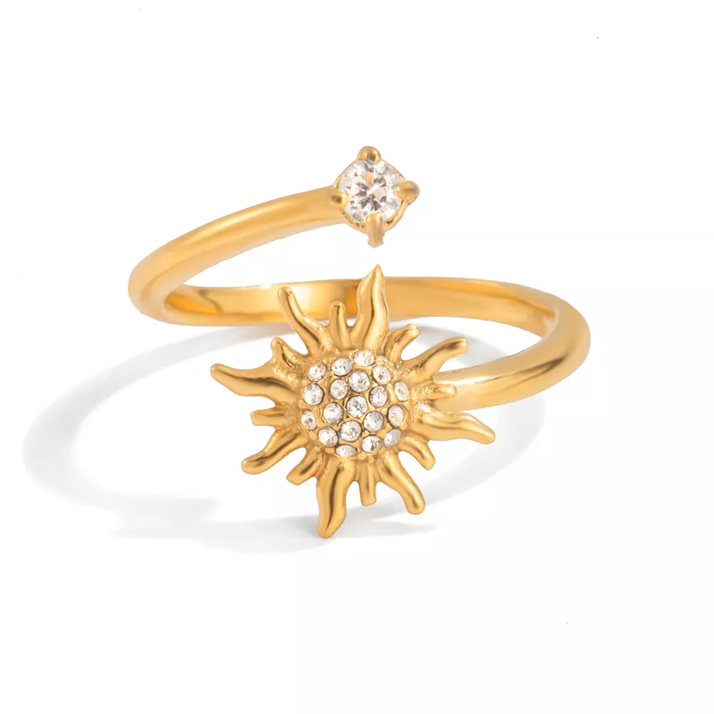 18K Gold-Plated Zircon Sun Bypass Ring, image 10