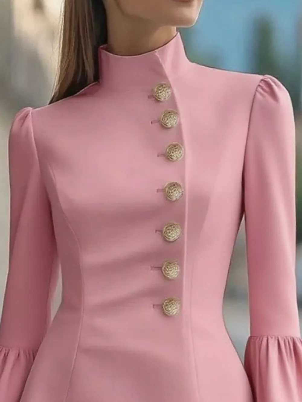 Bell Sleeve Mini Dress with Front Button, image 7