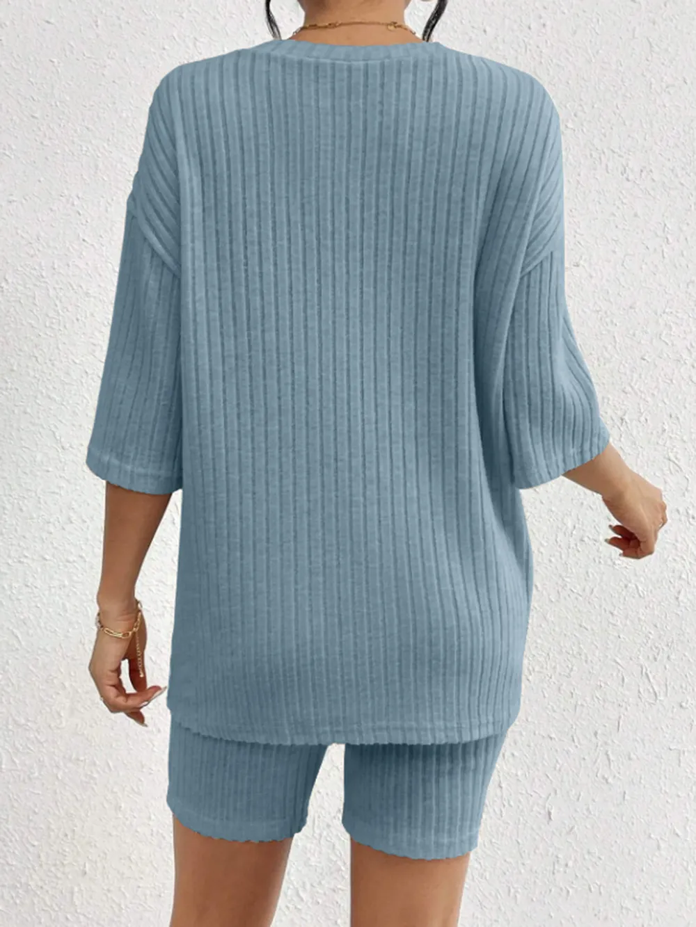 Ribbed Round Neck Top and Shorts Set, image 28