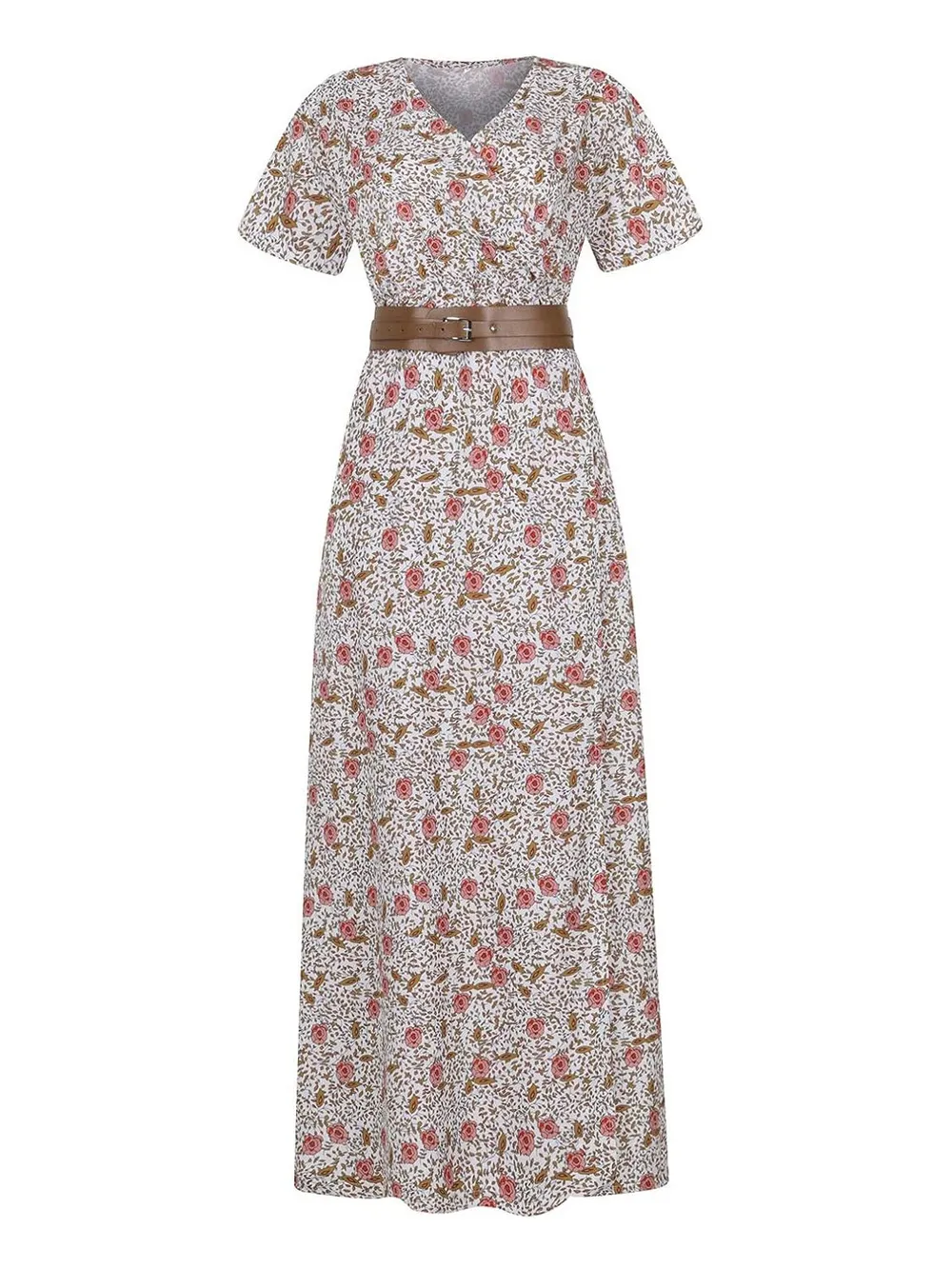 Full Size Printed V-Neck Short Sleeve Maxi Dress Plus Size, image 11