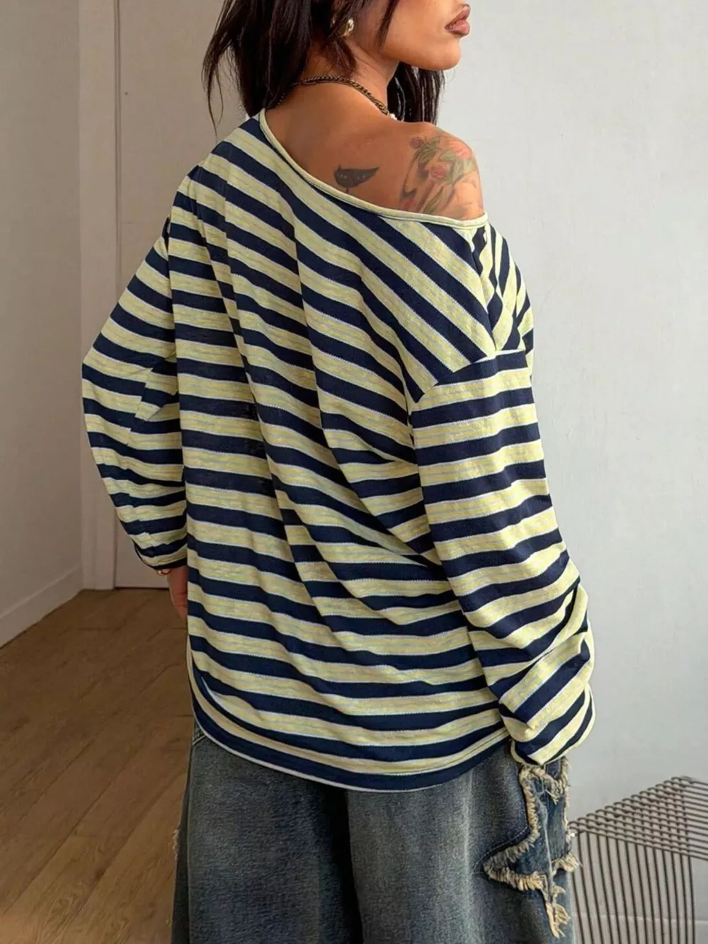 Striped Boat Neck Long Sleeve T-Shirt, image 7
