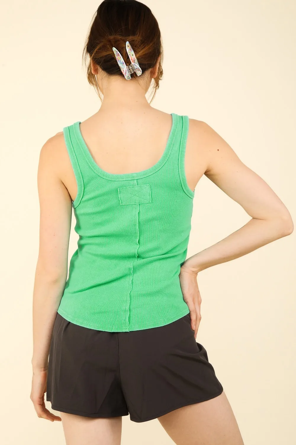 Washed Ribbed Tank with Placket Detail, image 2