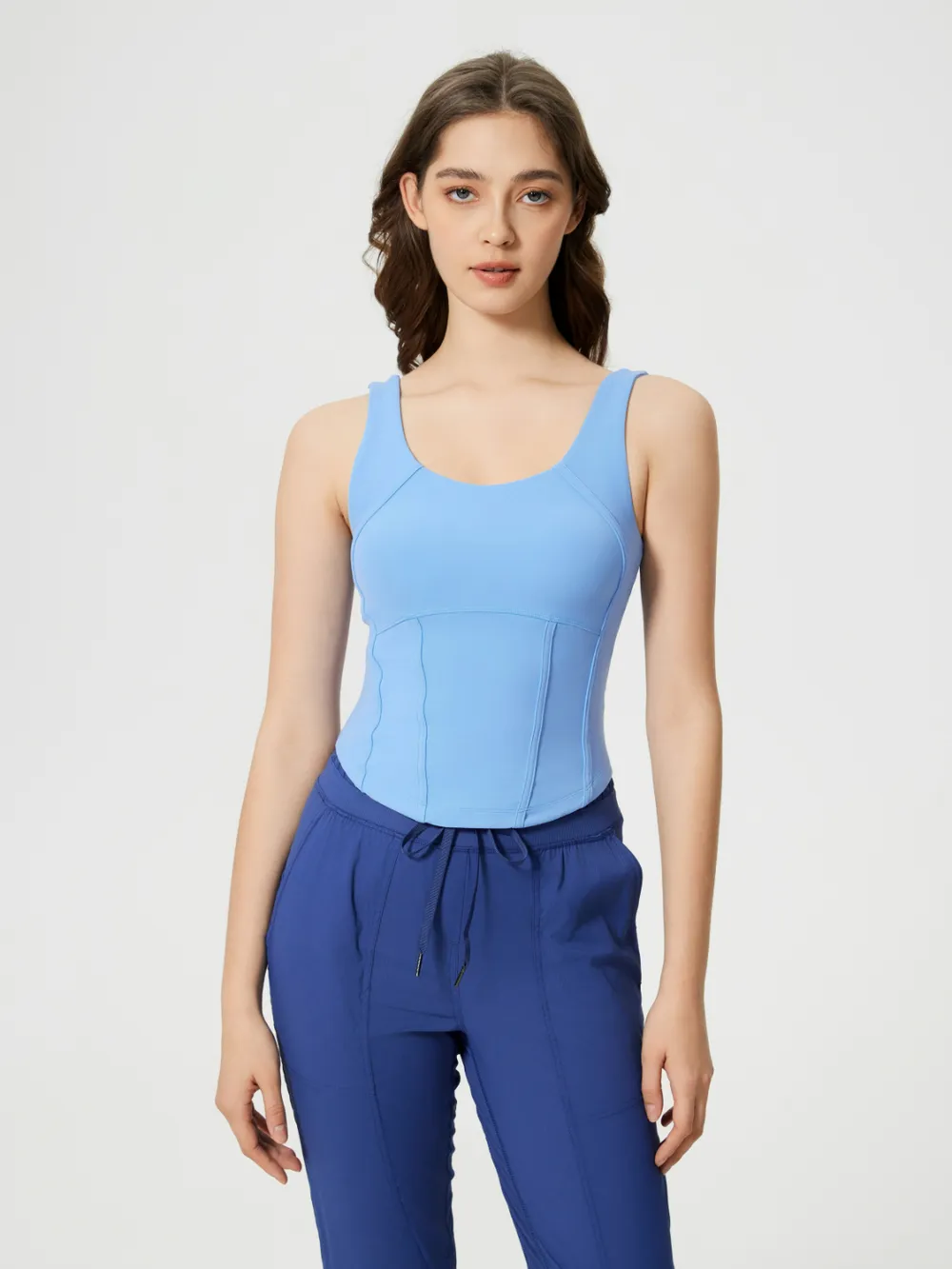 Round Neck Wide Strap Active Tank with Detachable Chest Pads, image 11