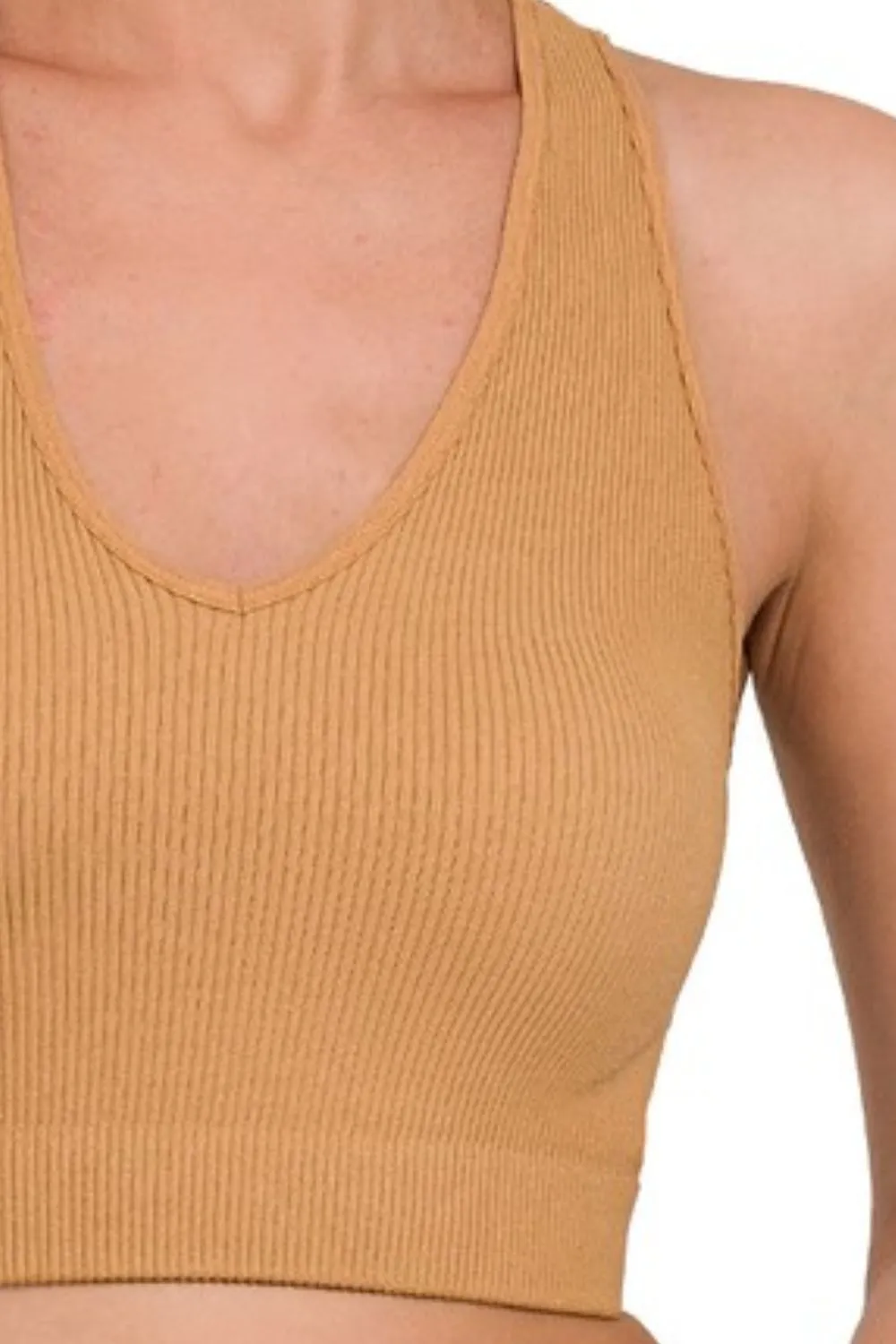 Seamless Ribbed Cropped Racerback Tank Top, image 3