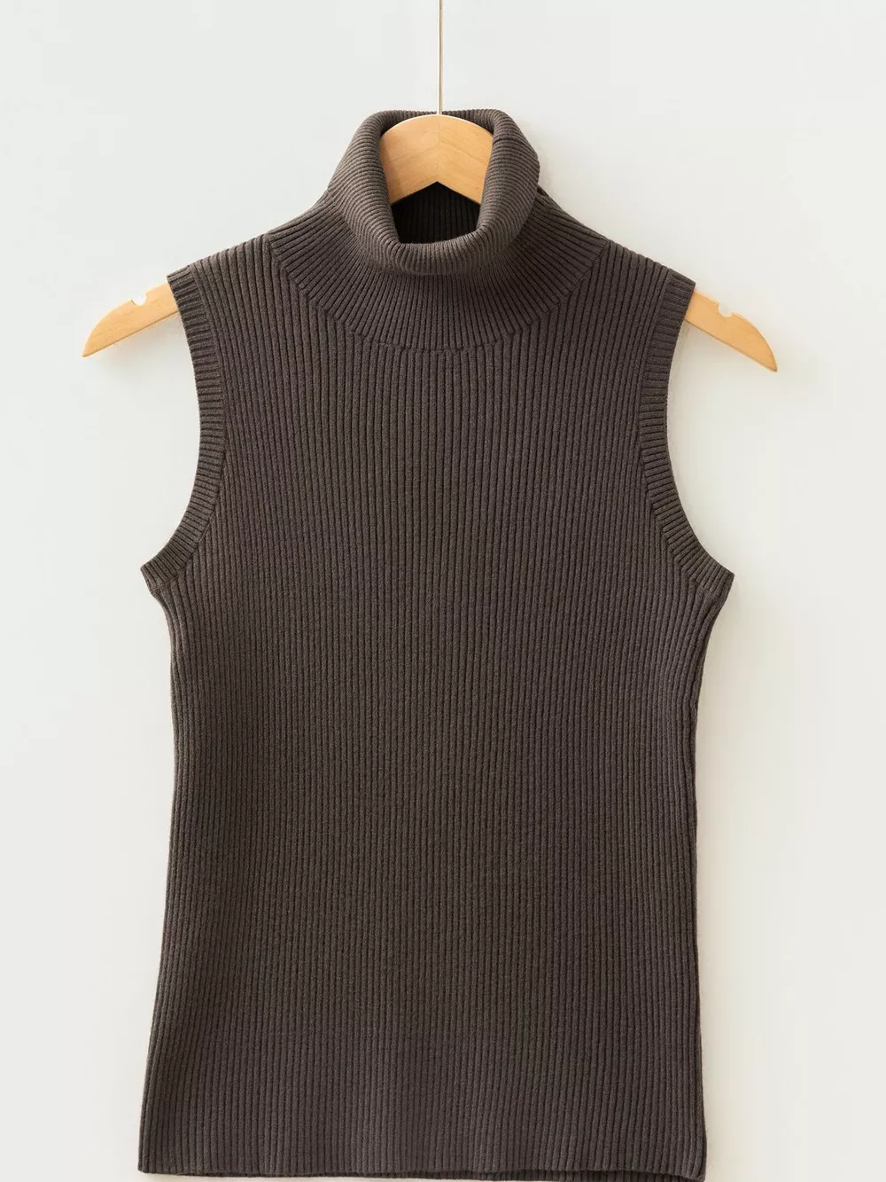 Ribbed Knit High Neck Sleeveless Waist Slim Fit Sweater Vest, image 6
