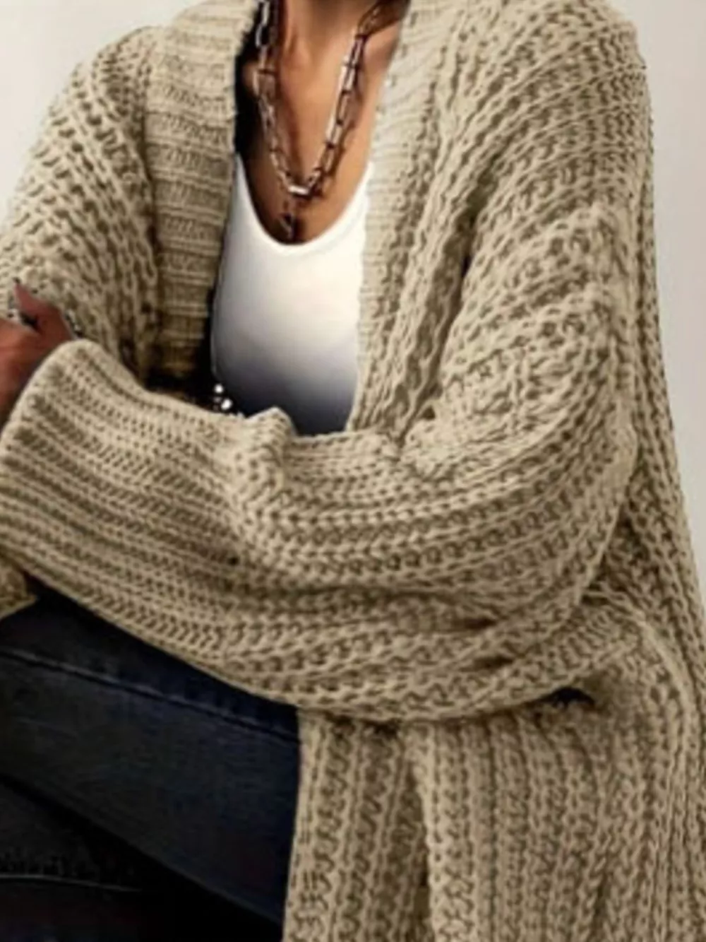 Chunky Knit Open Front Cardigan, image 14