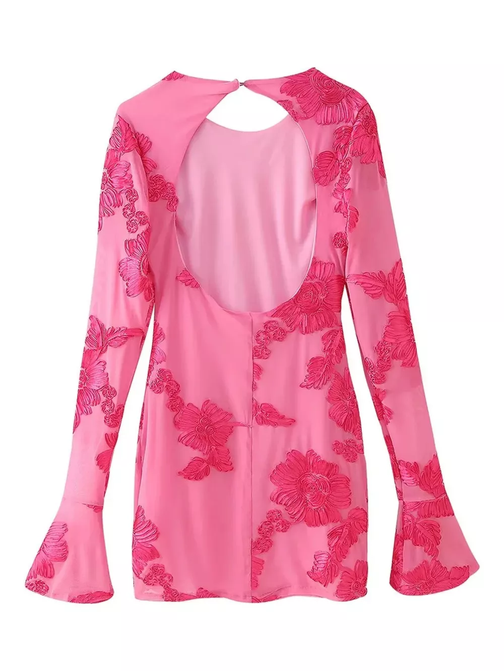Backless Floral Flounce Sleeve Dress, image 3